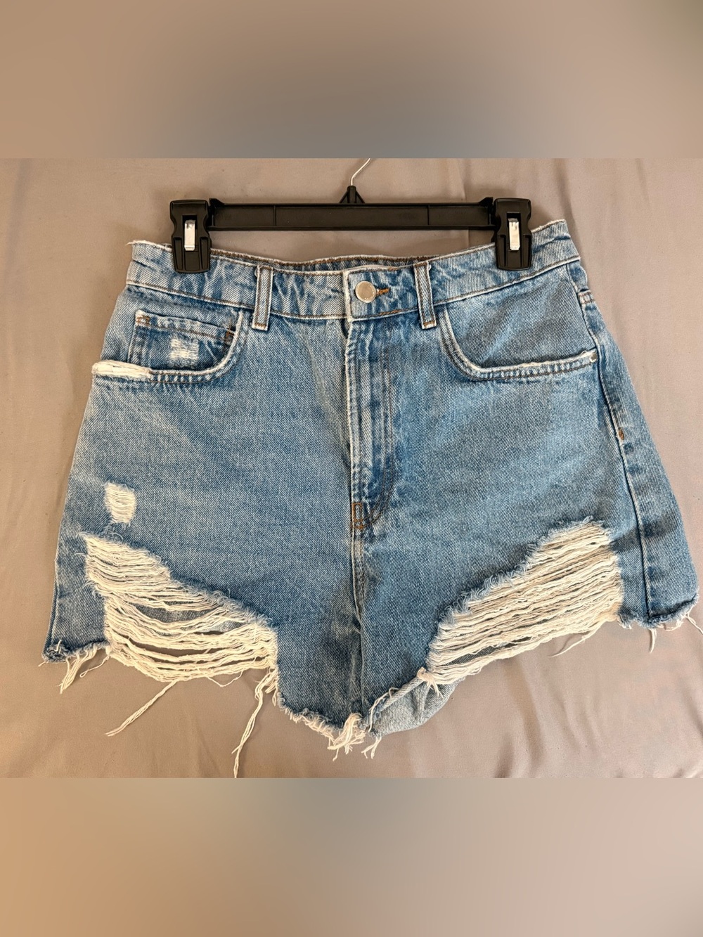 Zara Light Blue Distressed Denim Shorts